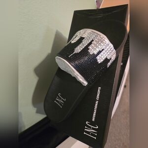 INC International Concepts Black and Silver Embellished Slides